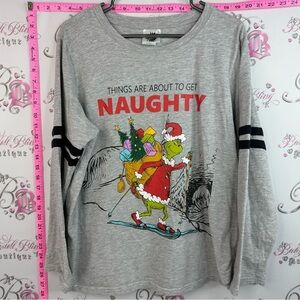 The grinch long sleeve Gray Grinch 'Things Are About to Get Naughty' Holiday Tee